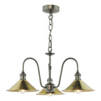 HAD0361-01 Hadano 3 Light Pendant Antique Chrome and Aged Brass Metal Shade 18cm