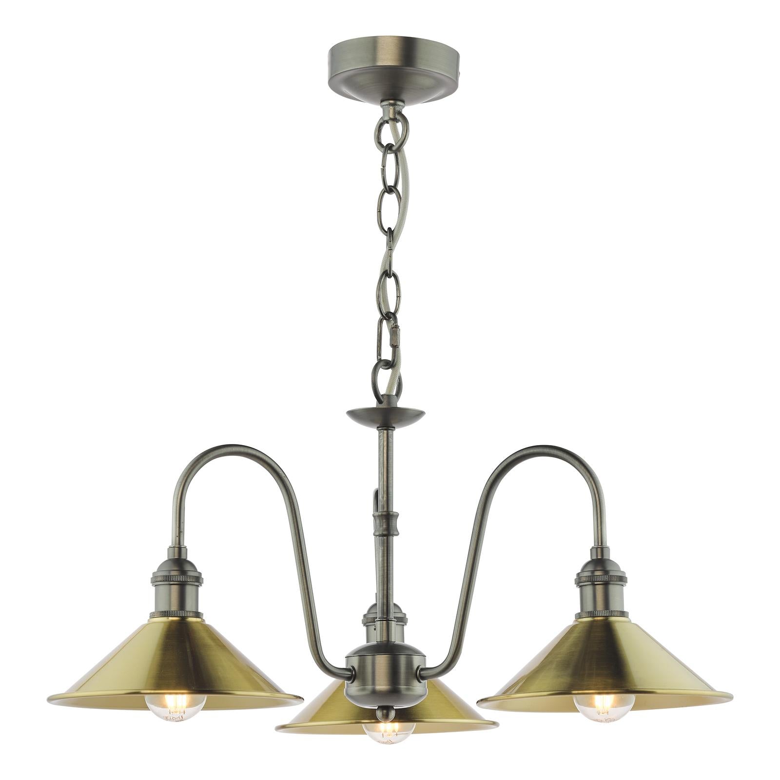 HAD0361-01 Hadano 3 Light Pendant Antique Chrome and Aged Brass Metal Shade 18cm