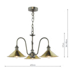 HAD0361-01 Hadano 3 Light Pendant Antique Chrome and Aged Brass Metal Shade 18cm
