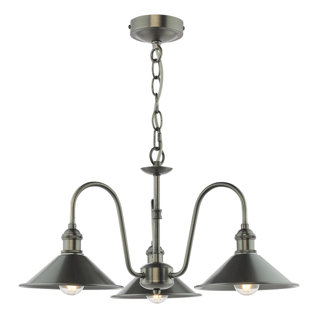 HAD0361-02 Hadano 3 Light Pendant Antique Chrome and Pewter Metal Shade 18cm