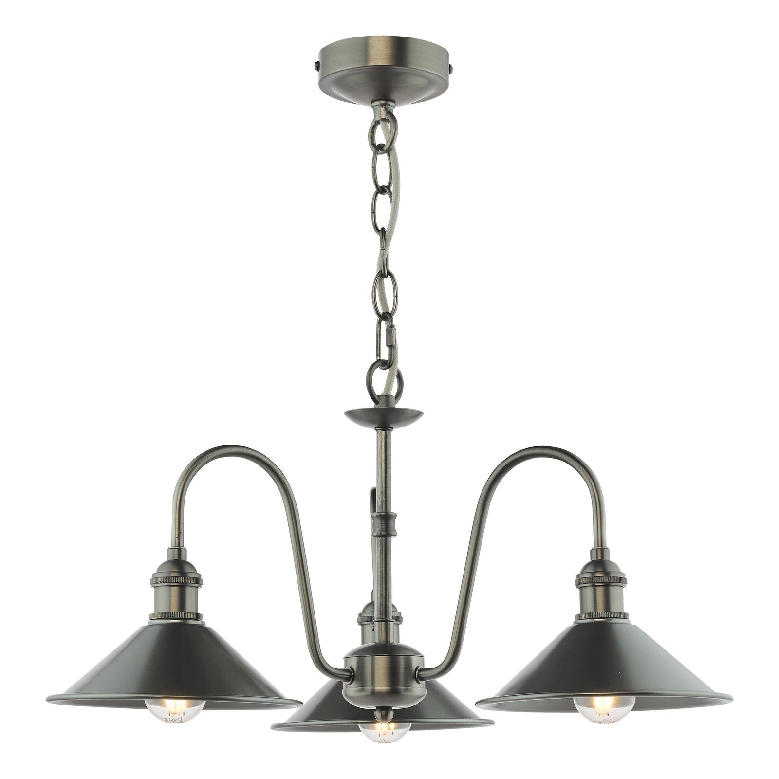 HAD0361-02 Hadano 3 Light Pendant Antique Chrome and Pewter Metal Shade 18cm