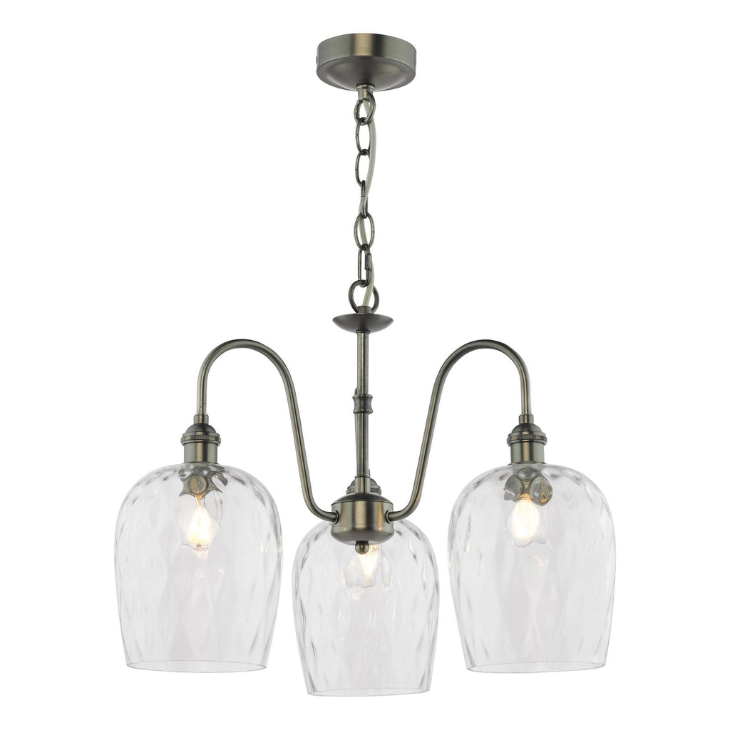 HAD0361-03 Hadano 3 Light Pendant Antique Chrome and Clear Dimpled Glass Shade