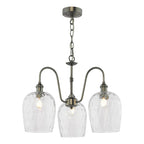 HAD0361-03 Hadano 3 Light Pendant Antique Chrome and Clear Dimpled Glass Shade