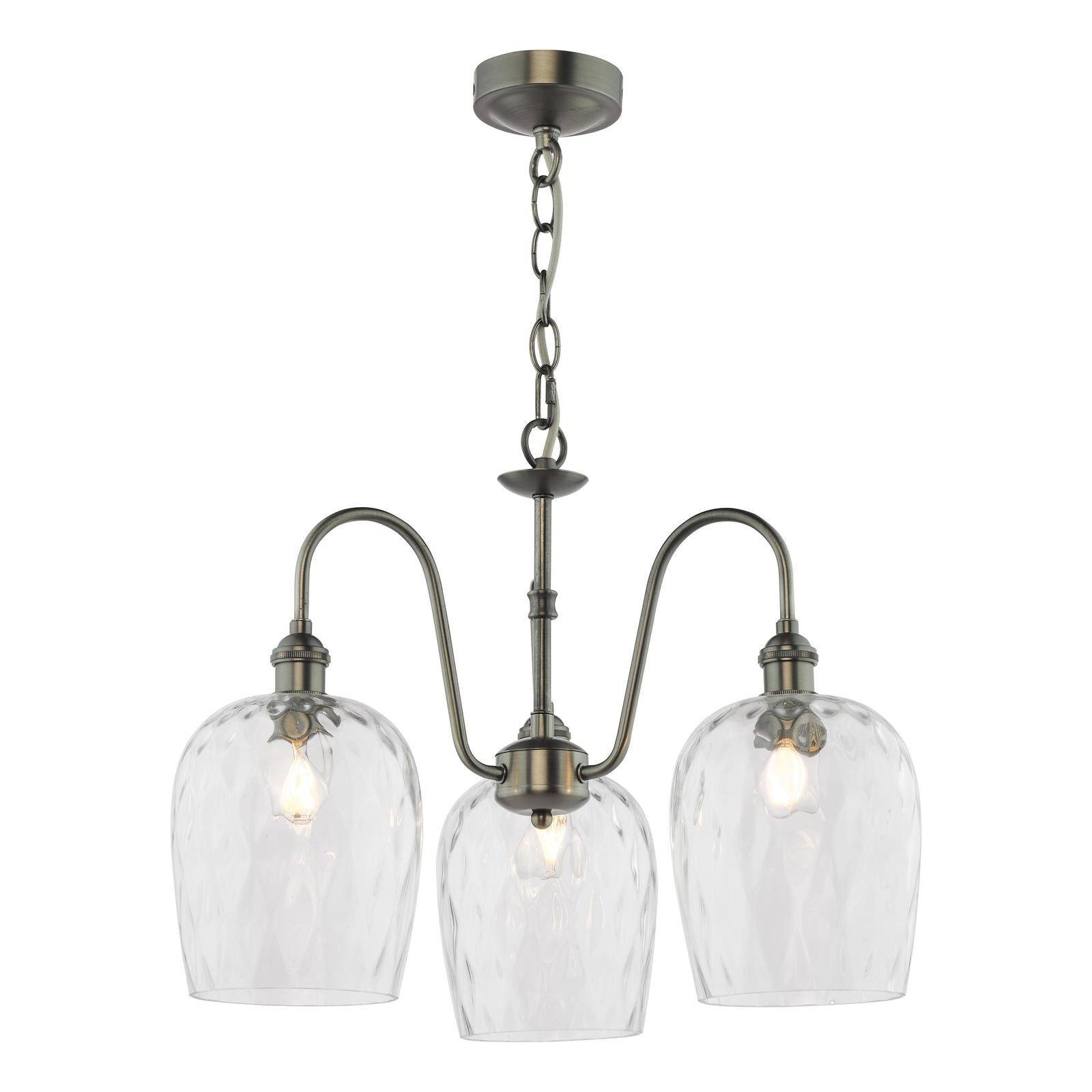 HAD0361-03 Hadano 3 Light Pendant Antique Chrome and Clear Dimpled Glass Shade