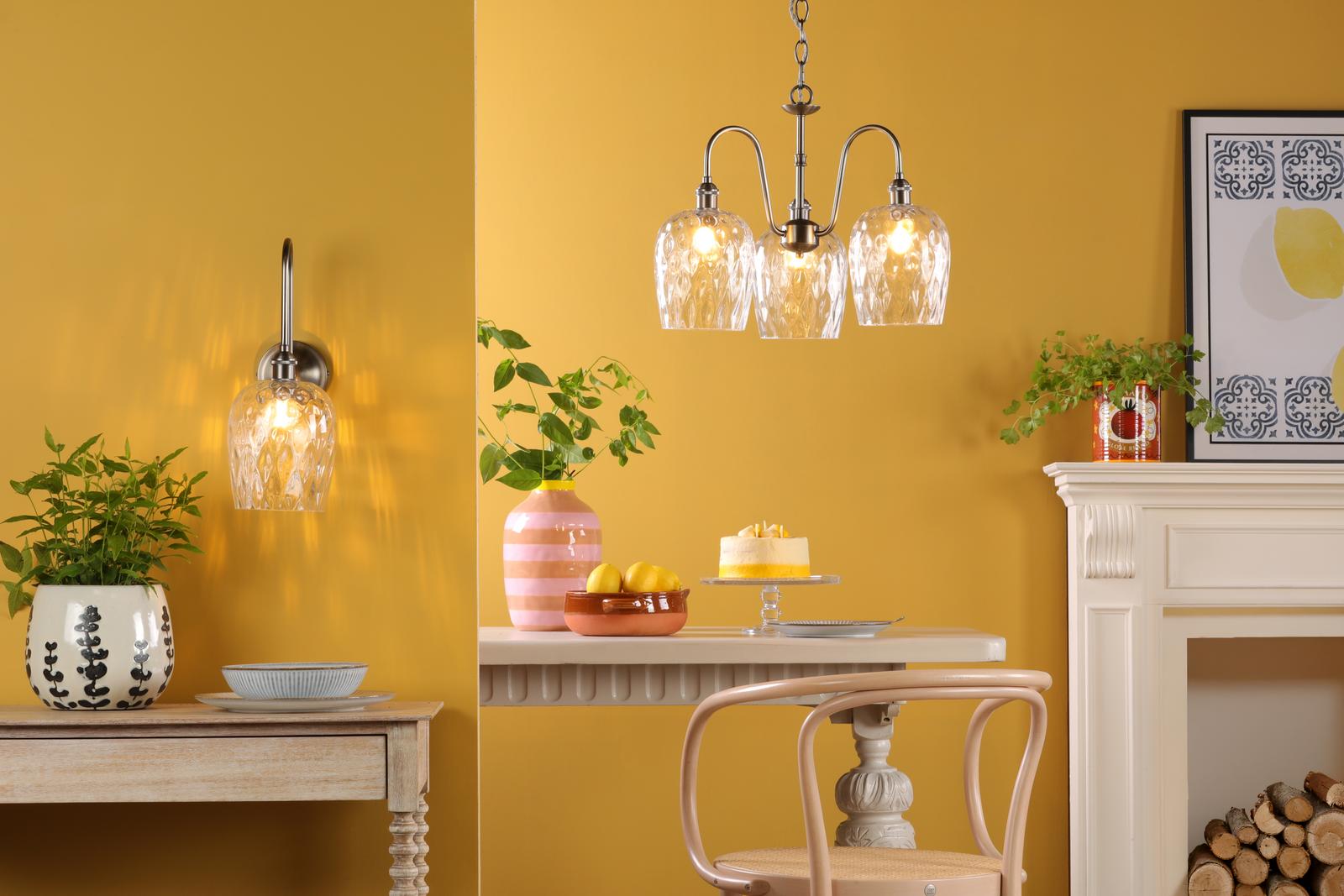 HAD0361-03 Hadano 3 Light Pendant Antique Chrome and Clear Dimpled Glass Shade