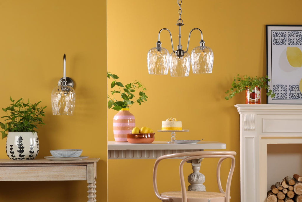HAD0361-03 Hadano 3 Light Pendant Antique Chrome and Clear Dimpled Glass Shade
