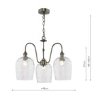 HAD0361-03 Hadano 3 Light Pendant Antique Chrome and Clear Dimpled Glass Shade