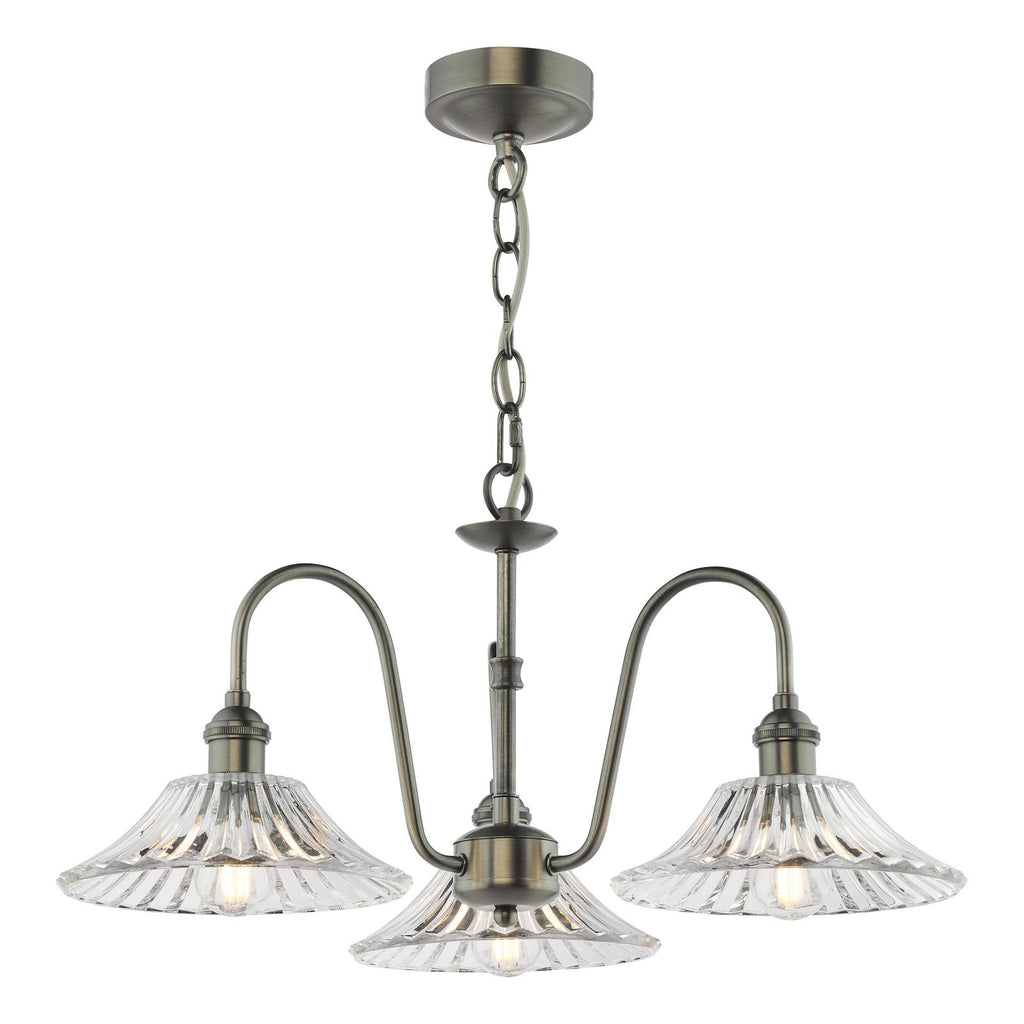 HAD0361-04 Hadano 3 Light Pendant Antique Chrome and Clear Flared Glass Shade