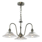 HAD0361-04 Hadano 3 Light Pendant Antique Chrome and Clear Flared Glass Shade