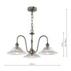 HAD0361-04 Hadano 3 Light Pendant Antique Chrome and Clear Flared Glass Shade