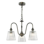 HAD0361-05 Hadano 3 Light Pendant Antique Chrome and Clear Ribbed Glass Shade