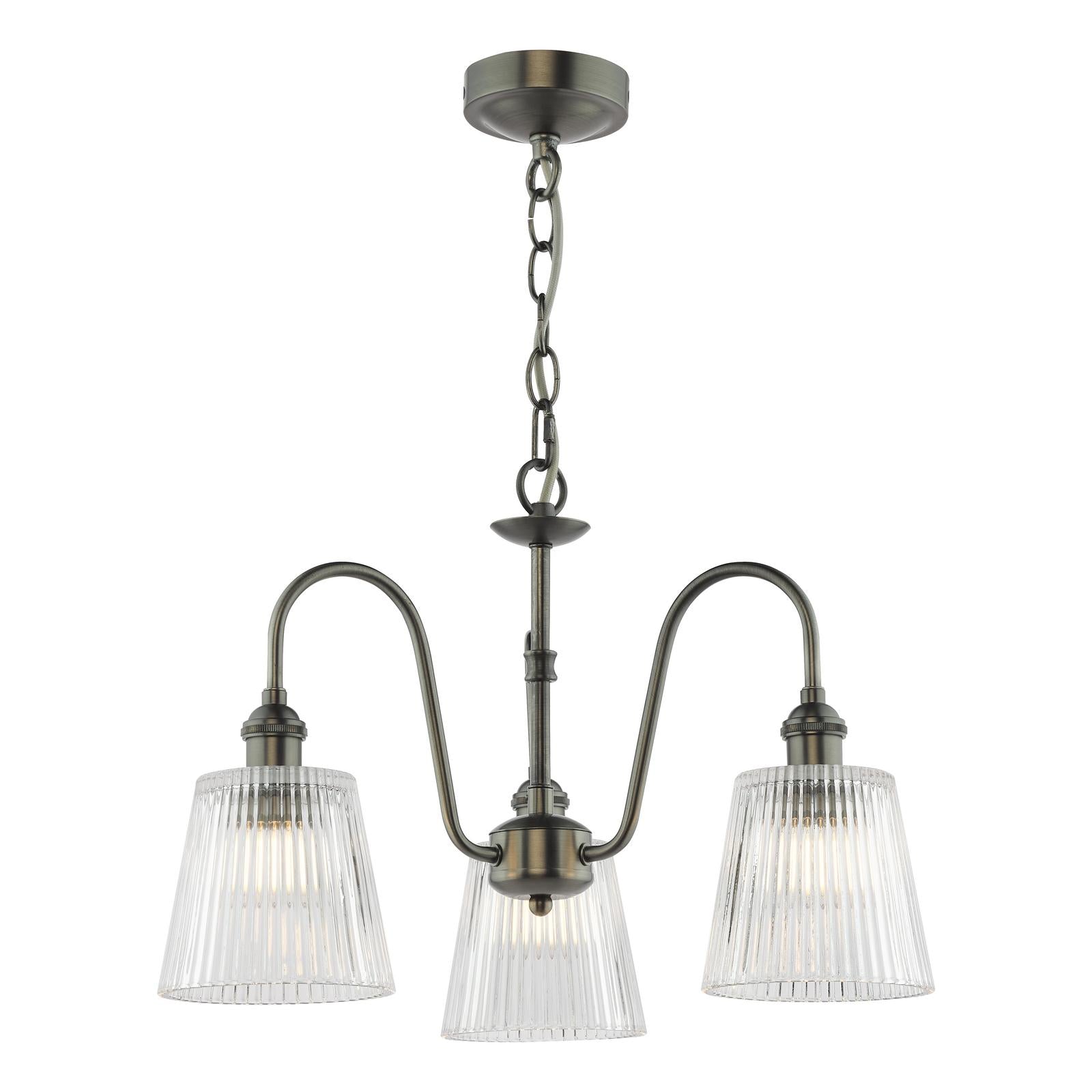 HAD0361-05 Hadano 3 Light Pendant Antique Chrome and Clear Ribbed Glass Shade