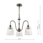 HAD0361-05 Hadano 3 Light Pendant Antique Chrome and Clear Ribbed Glass Shade