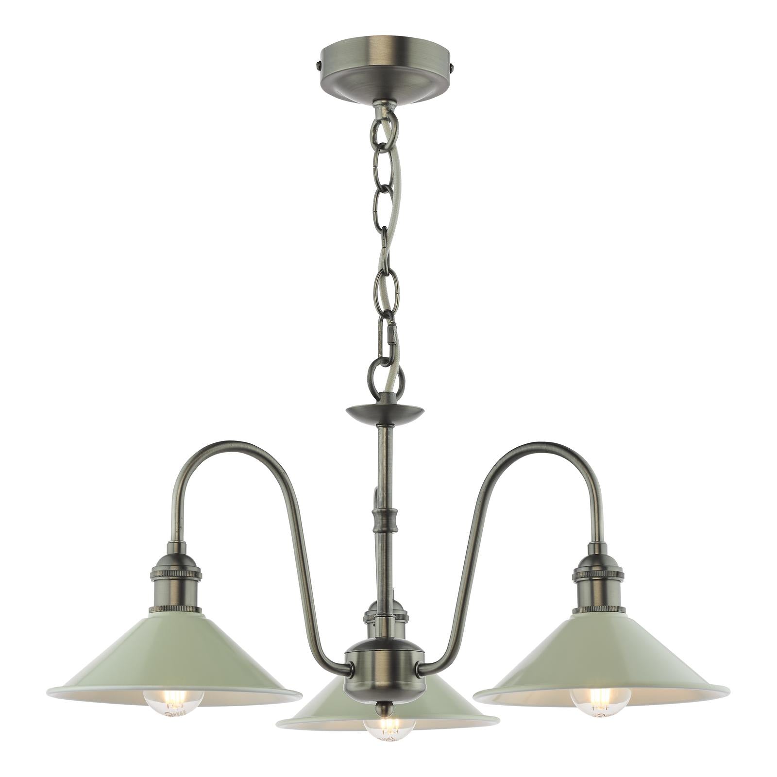 HAD0361-06 Hadano 3 Light Pendant Antique Chrome and Matt Cashmere/Taupe Metal Shade 18cm