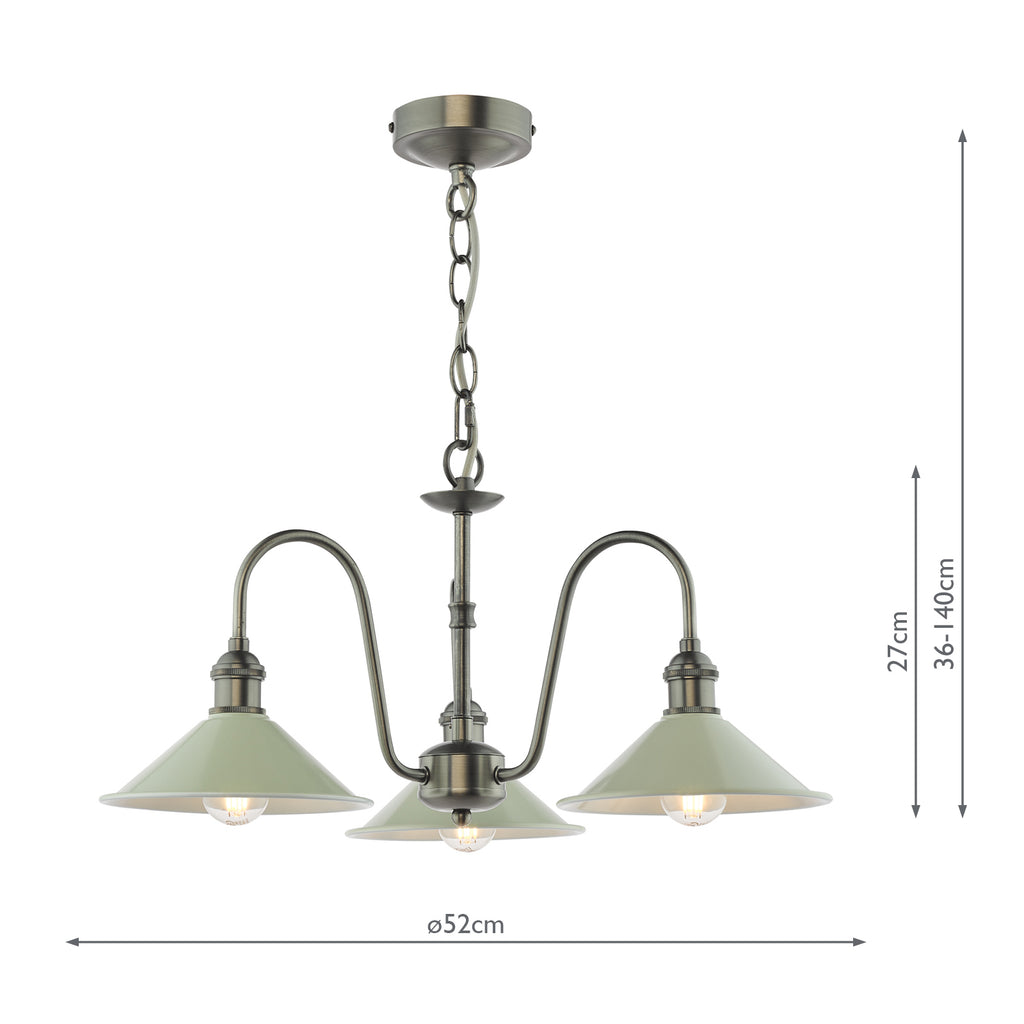 HAD0361-06 Hadano 3 Light Pendant Antique Chrome and Matt Cashmere/Taupe Metal Shade 18cm