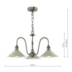 HAD0361-06 Hadano 3 Light Pendant Antique Chrome and Matt Cashmere/Taupe Metal Shade 18cm