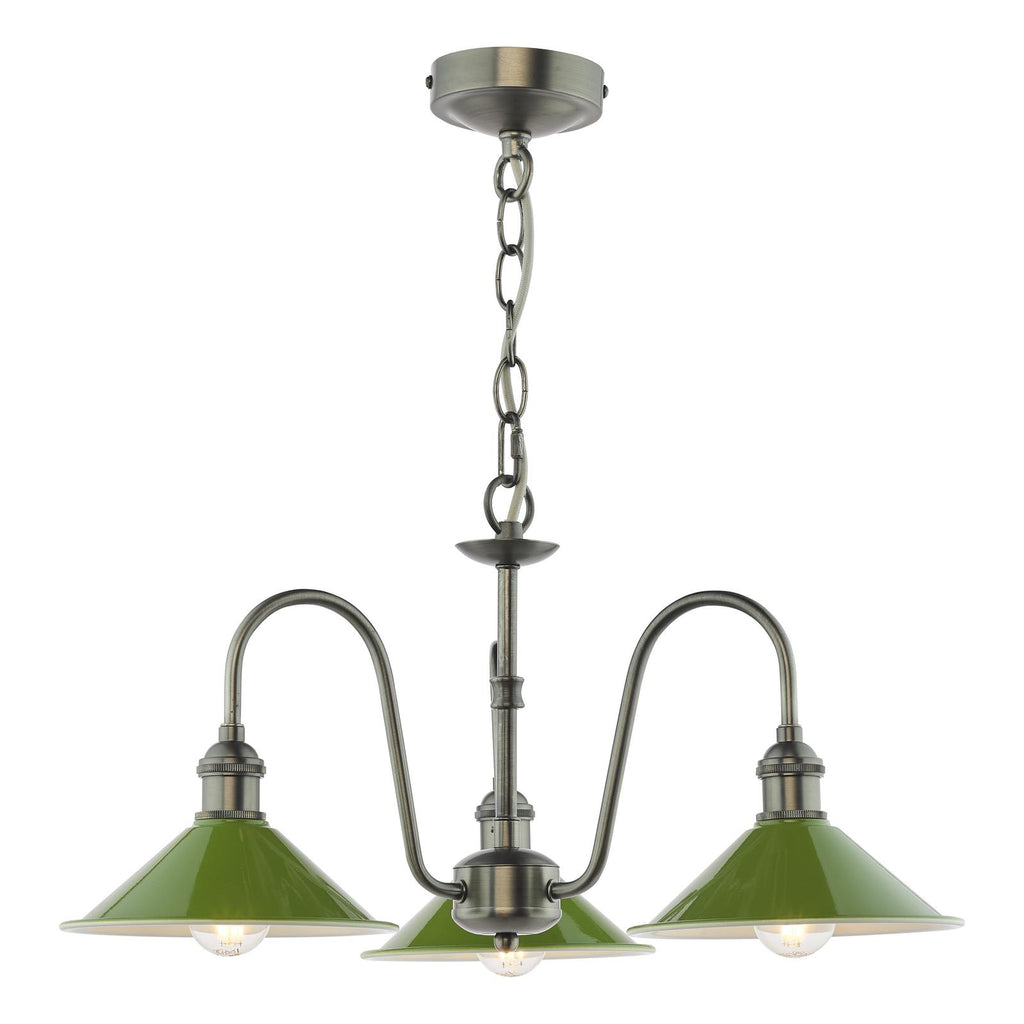 HAD0361-07 Hadano 3 Light Pendant Antique Chrome and Gloss Green Metal Shade 18cm