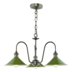 HAD0361-07 Hadano 3 Light Pendant Antique Chrome and Gloss Green Metal Shade 18cm