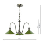 HAD0361-07 Hadano 3 Light Pendant Antique Chrome and Gloss Green Metal Shade 18cm
