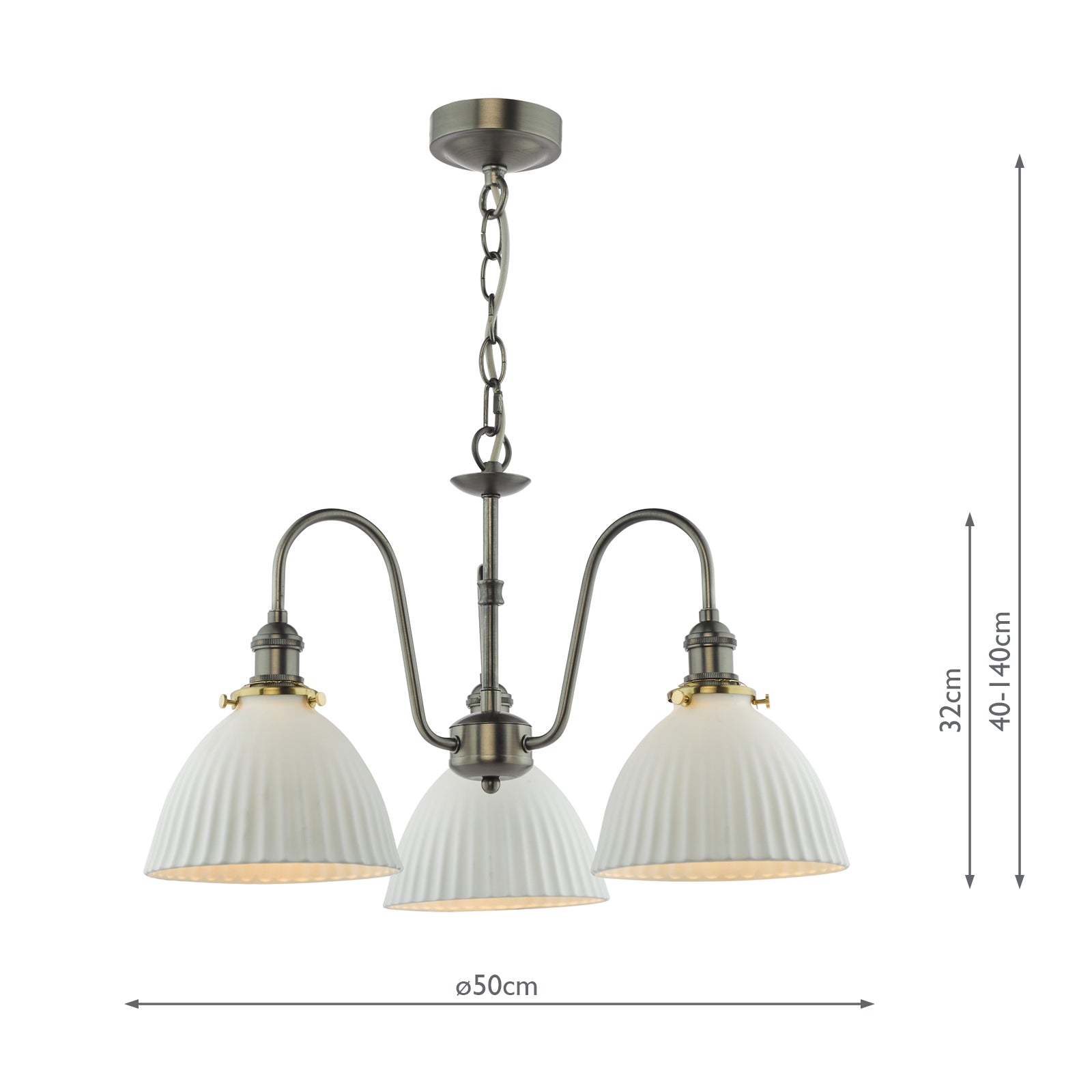 HAD0361-09 Hadano 3 Light Pendant Antique Chrome and White Domed Ceramic Shade