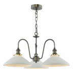 HAD0361-10 Hadano 3 Light Pendant Antique Chrome and White Shallow Ceramic Shade