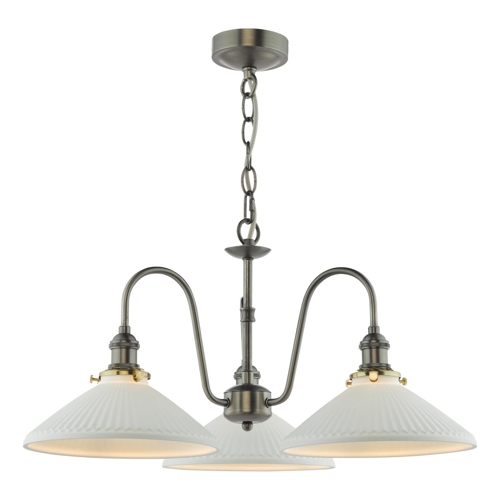 HAD0361-10 Hadano 3 Light Pendant Antique Chrome and White Shallow Ceramic Shade