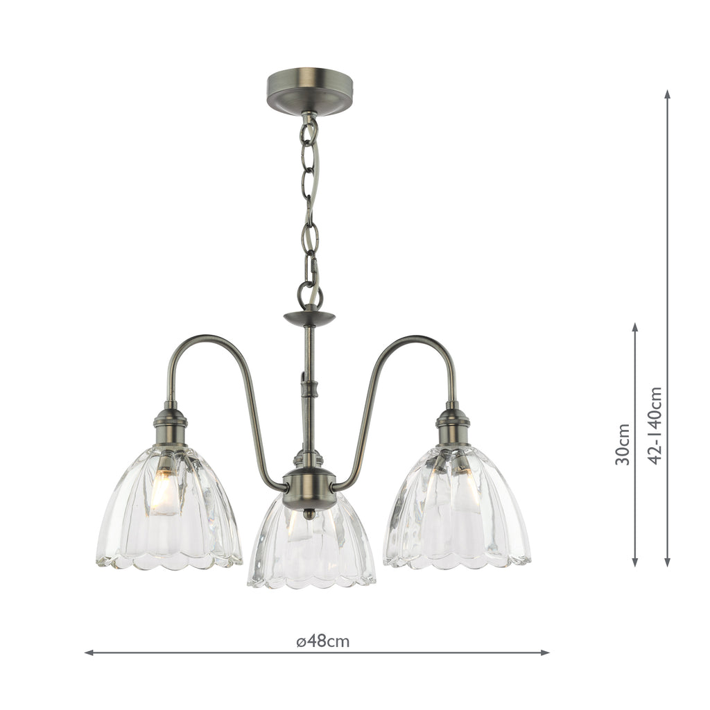 HAD0361-11 Hadano 3 Light Pendant Antique Chrome and Scalloped Bell Glass Shade