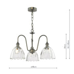 HAD0361-11 Hadano 3 Light Pendant Antique Chrome and Scalloped Bell Glass Shade