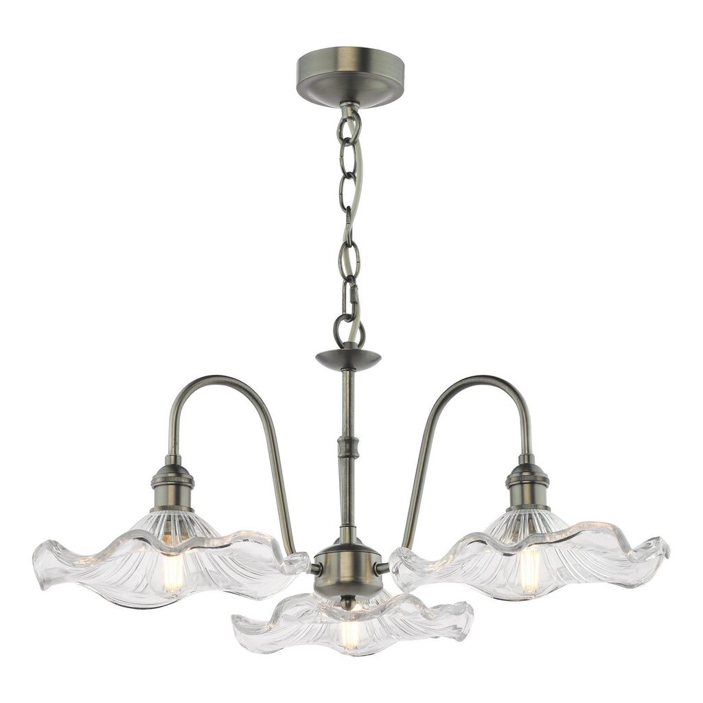 HAD0361-12 Hadano 3 Light Pendant Antique Chrome and Wavy Glass Shade