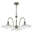 HAD0361-12 Hadano 3 Light Pendant Antique Chrome and Wavy Glass Shade