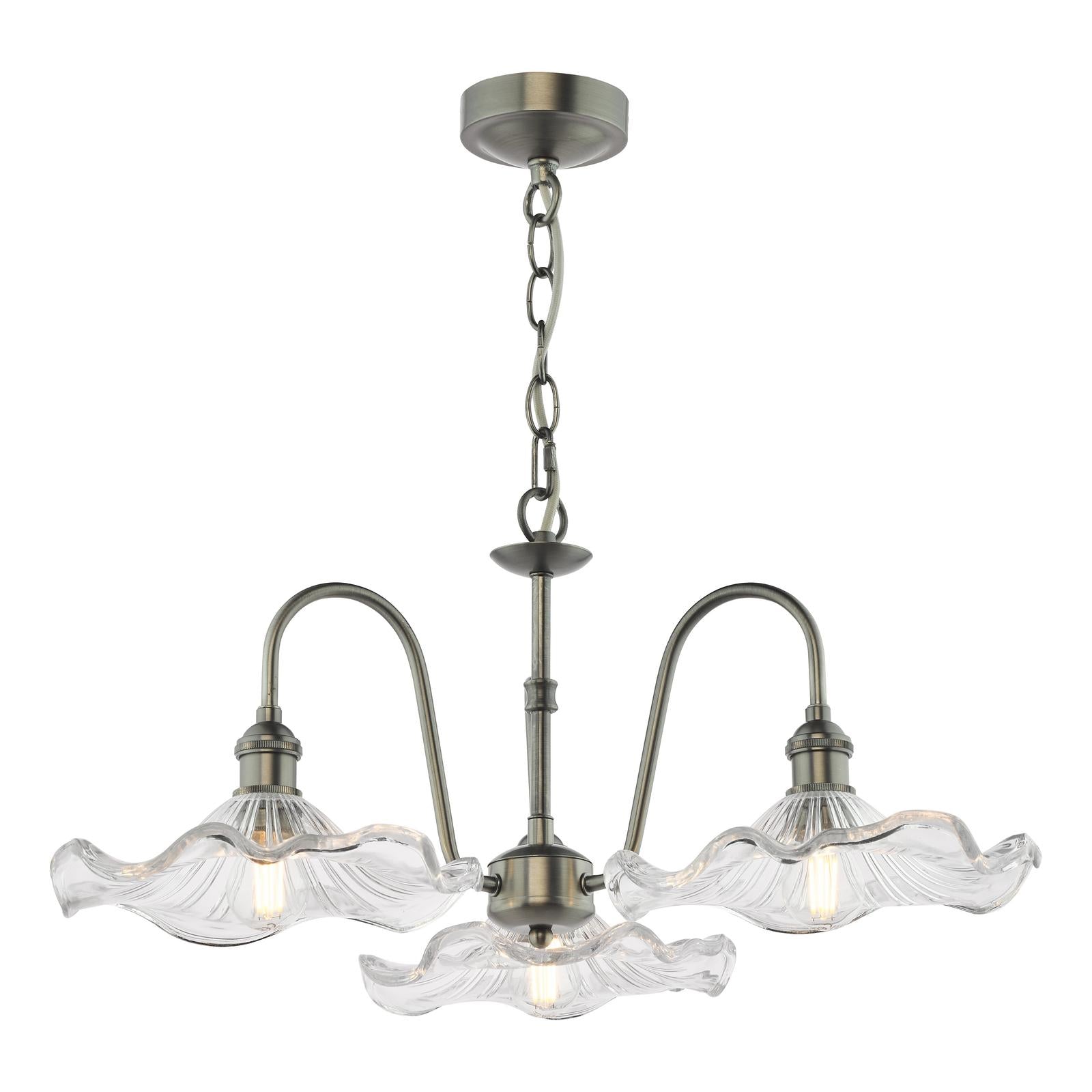 HAD0361-12 Hadano 3 Light Pendant Antique Chrome and Wavy Glass Shade