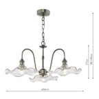 HAD0361-12 Hadano 3 Light Pendant Antique Chrome and Wavy Glass Shade