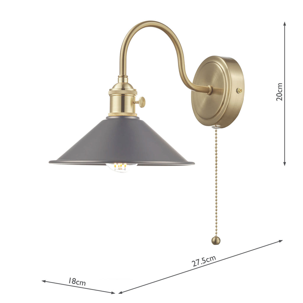 HAD0740-02 Hadano Wall Light Natural Brass and Pewter Metal Shade 18cm
