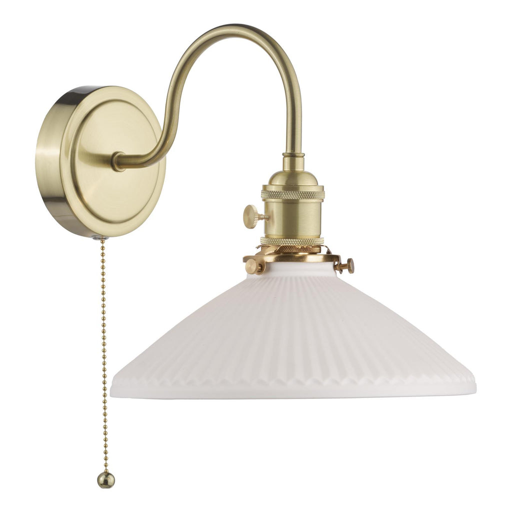 HAD0740-10 Hadano Wall Light Natural Brass and White Shallow Ceramic Shade