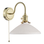 HAD0740-10 Hadano Wall Light Natural Brass and White Shallow Ceramic Shade