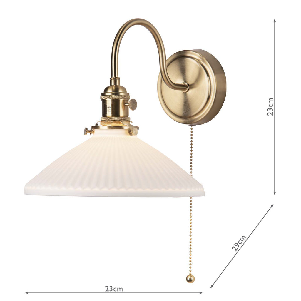 HAD0740-10 Hadano Wall Light Natural Brass and White Shallow Ceramic Shade