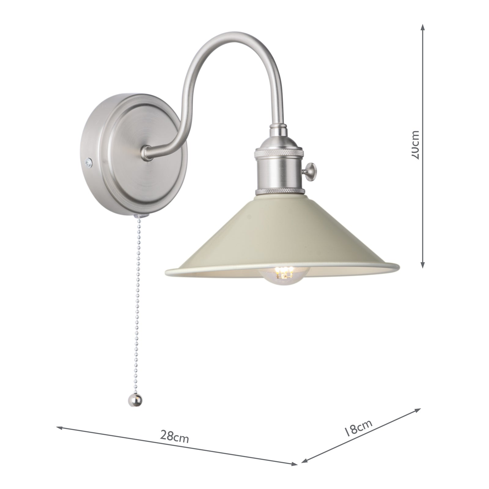HAD0761-06 Hadano Wall Light Antique Chrome and Matt Cashmere/Taupe Metal Shade 18cm
