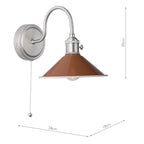 HAD0761-08 Hadano Wall Light Antique Chrome and Gloss Red/Umber Metal Shade 18cm