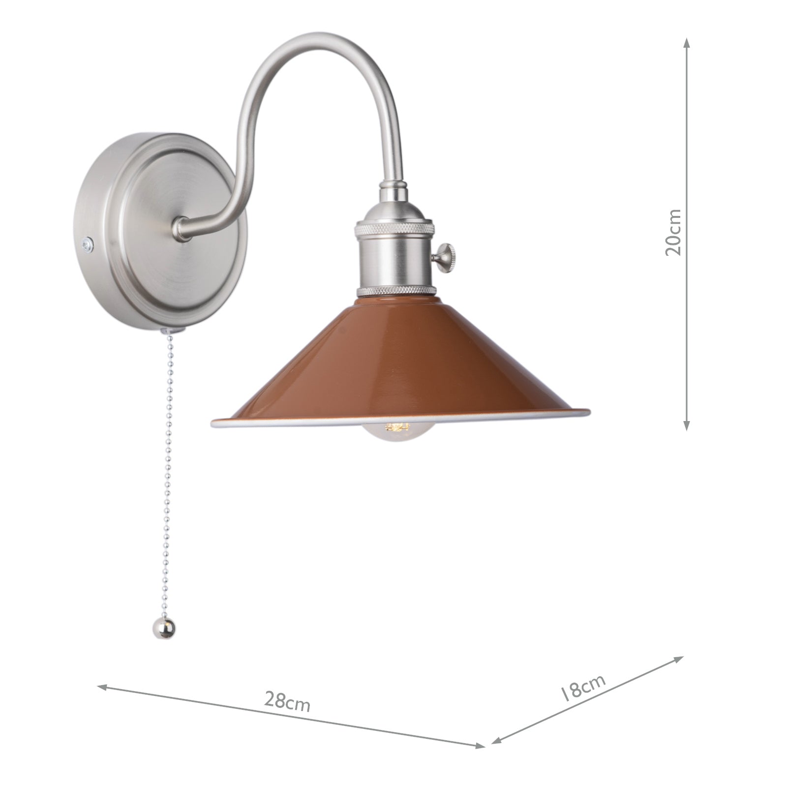 HAD0761-08 Hadano Wall Light Antique Chrome and Gloss Red/Umber Metal Shade 18cm