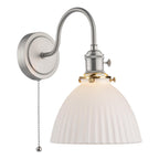 HAD0761-09 Hadano Wall Light Antique Chrome and White Domed Ceramic Shade