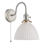 HAD0761-09 Hadano Wall Light Antique Chrome and White Domed Ceramic Shade