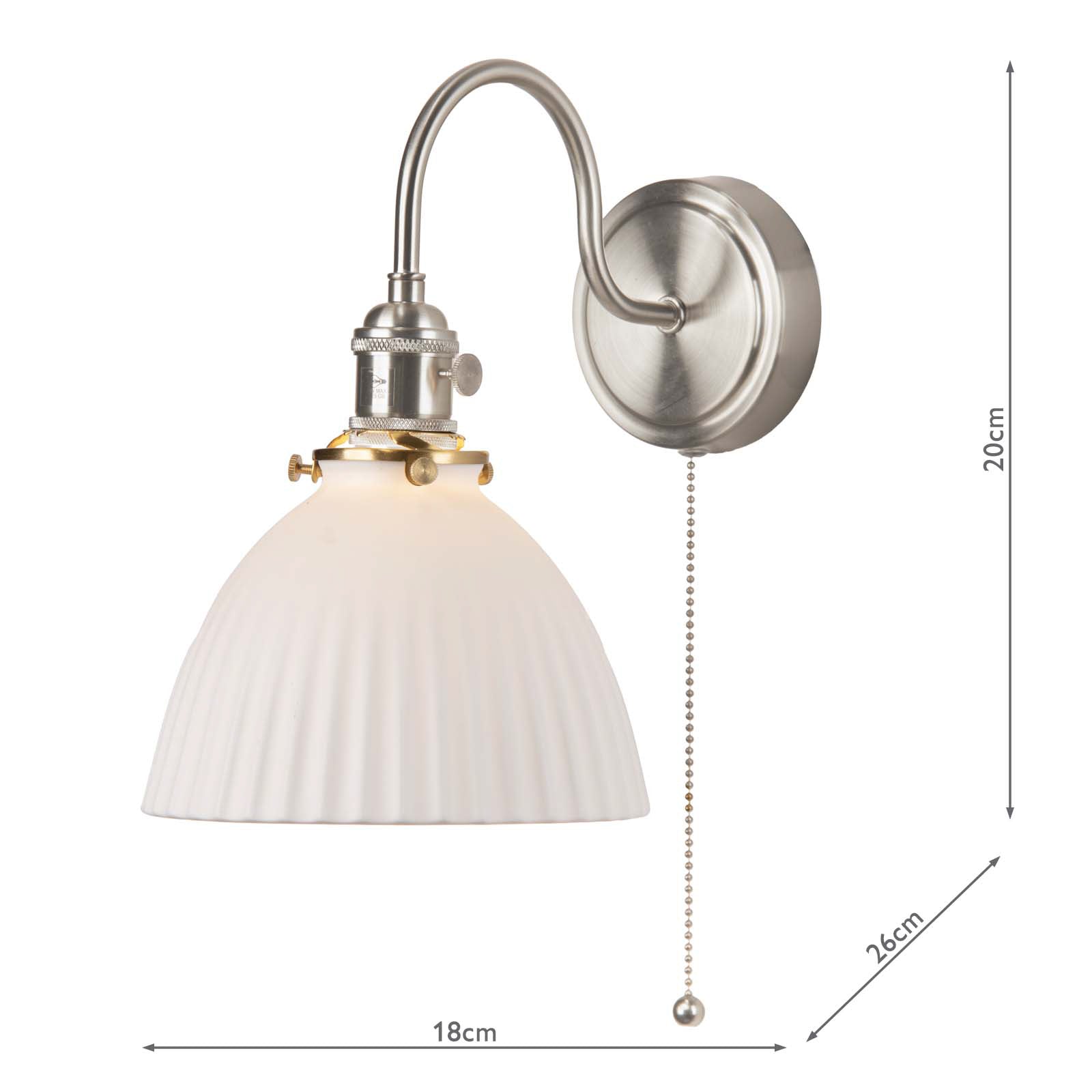 HAD0761-09 Hadano Wall Light Antique Chrome and White Domed Ceramic Shade