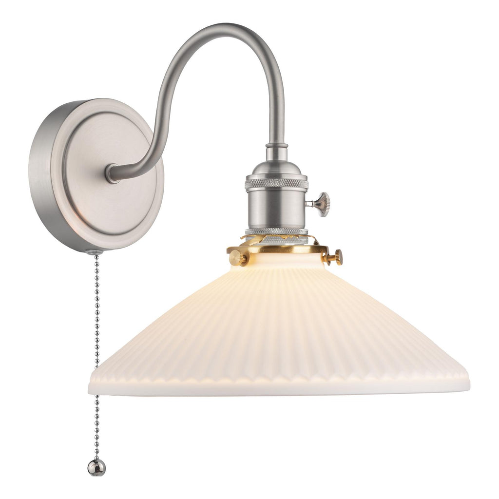 HAD0761-10 Hadano Wall Light Antique Chrome and White Shallow Ceramic Shade