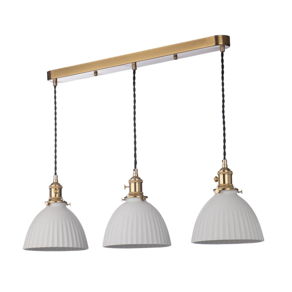 HAD3640-09 Hadano 3 Light Bar Pendant Natural Brass and White Domed Ceramic Shade