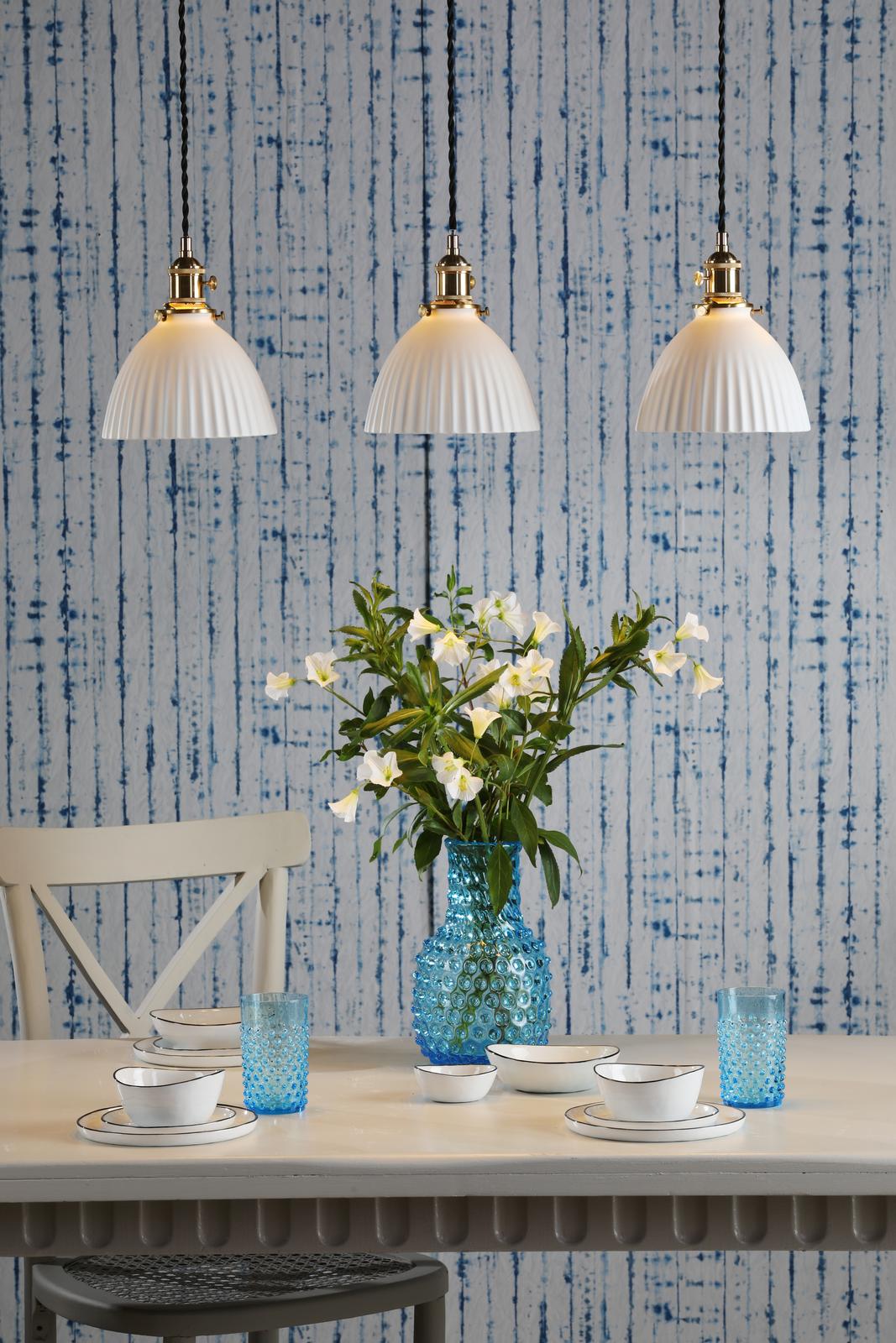 HAD3640-09 Hadano 3 Light Bar Pendant Natural Brass and White Domed Ceramic Shade