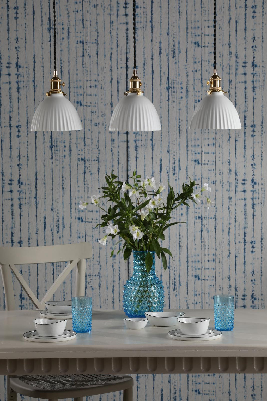 HAD3640-09 Hadano 3 Light Bar Pendant Natural Brass and White Domed Ceramic Shade