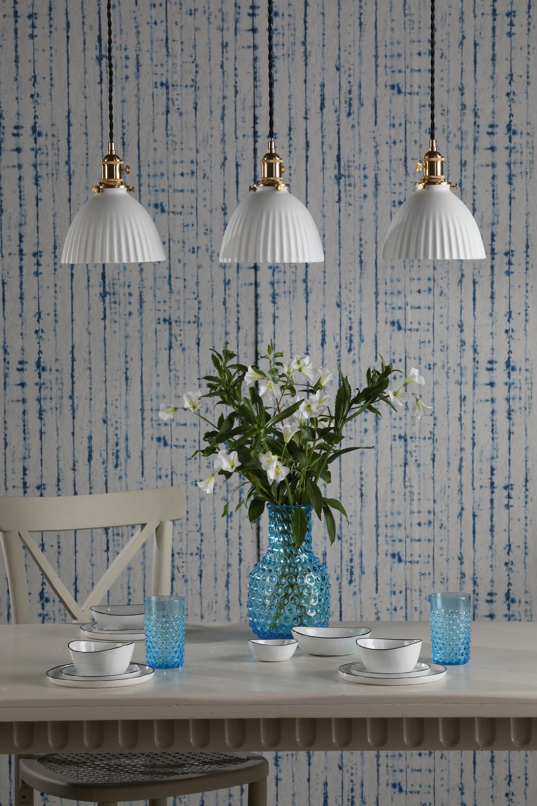 HAD3640-09 Hadano 3 Light Bar Pendant Natural Brass and White Domed Ceramic Shade