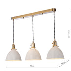 HAD3640-09 Hadano 3 Light Bar Pendant Natural Brass and White Domed Ceramic Shade