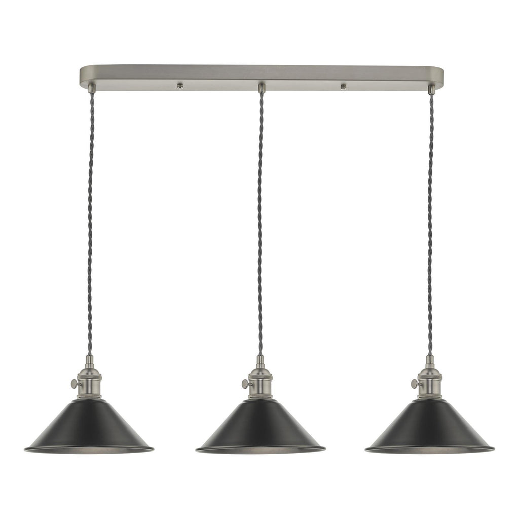 HAD3661-02 Hadano 3 Light Bar Pendant Antique Chrome and Pewter Metal Shade 18cm