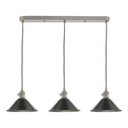HAD3661-02 Hadano 3 Light Bar Pendant Antique Chrome and Pewter Metal Shade 18cm